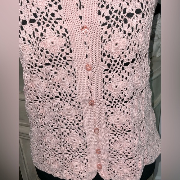 Pink Handmade crochet top 100% satin cotton , size S - Picture 2 of 6